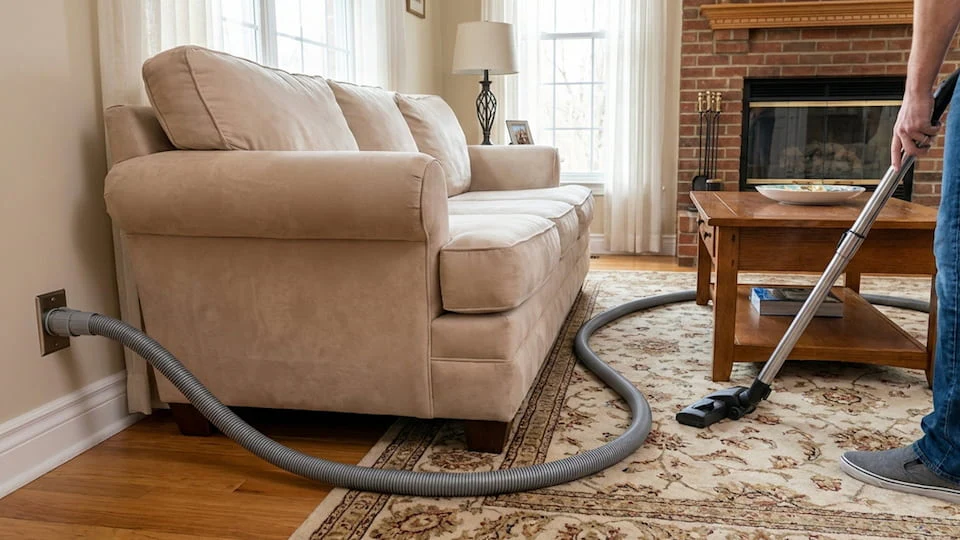 man using a central vacuum
